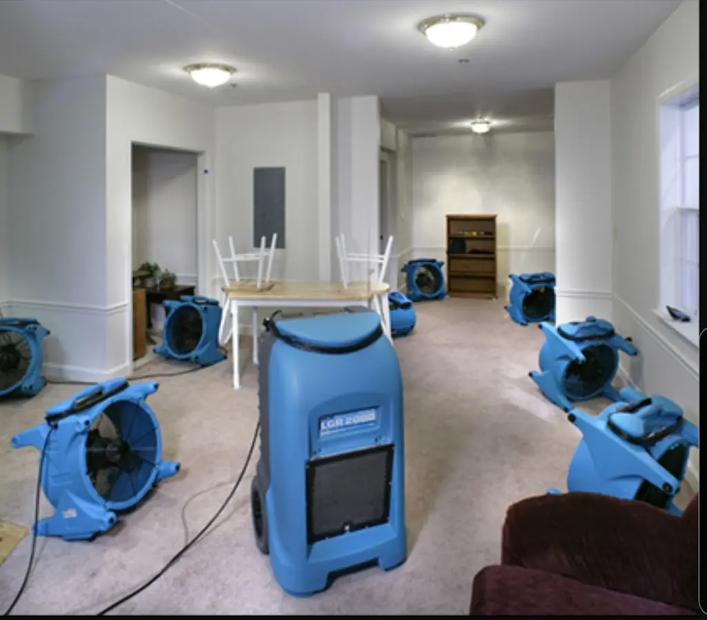 Air movers and dehumidifier setup for Water Extraction & Removal in Red Hook